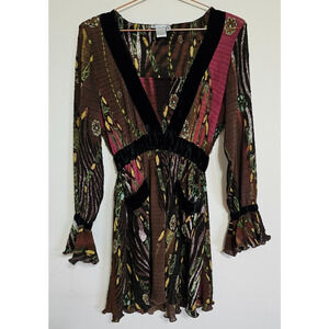 Alberto Makali Velvet Trimmed V Neck Tunic Mini Dress - Size M